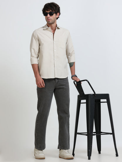Men’s Premium Beige Casual Shirt – Modern Fit Lightweight Smart Casual Shirt