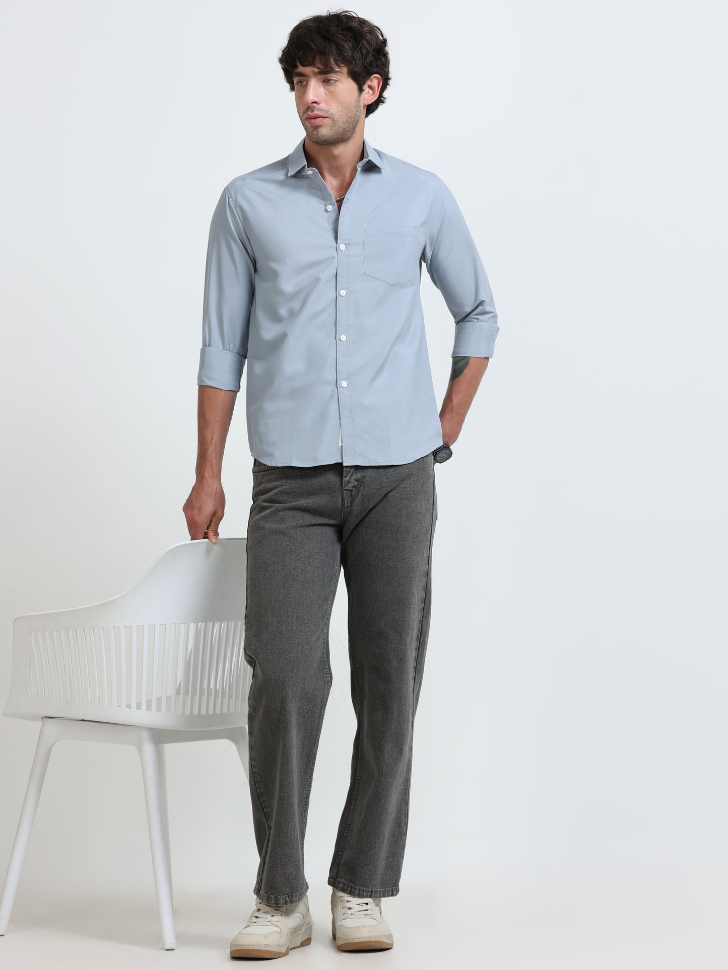 Men’s Premium Blue Casual Shirt – Modern Fit Lightweight Smart Casual Shirt