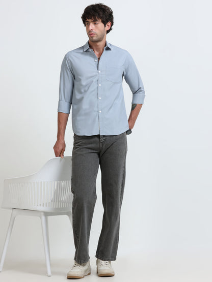 Men’s Premium Blue Casual Shirt – Modern Fit Lightweight Smart Casual Shirt