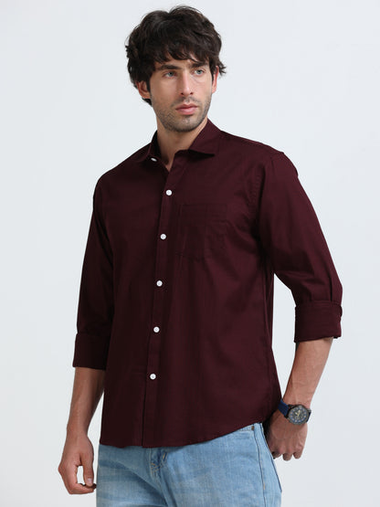 Men’s Premium Maroon Casual Shirt – Modern Fit Lightweight Smart Casual Shirt