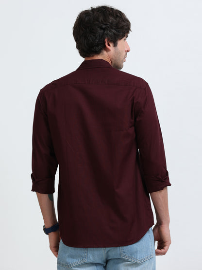 Men’s Premium Maroon Casual Shirt – Modern Fit Lightweight Smart Casual Shirt
