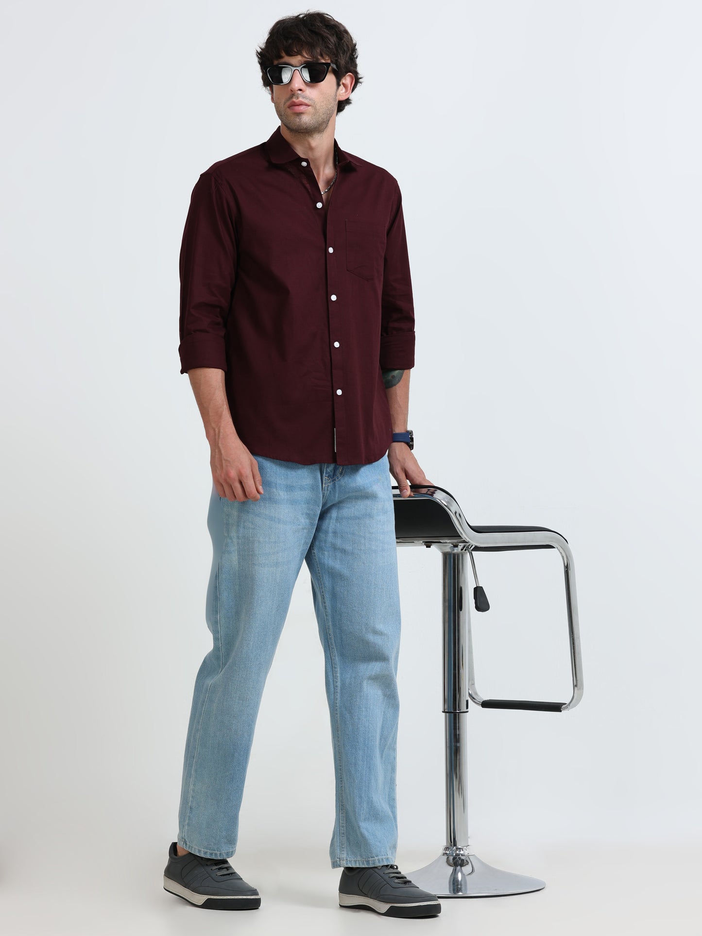 Men’s Premium Maroon Casual Shirt – Modern Fit Lightweight Smart Casual Shirt