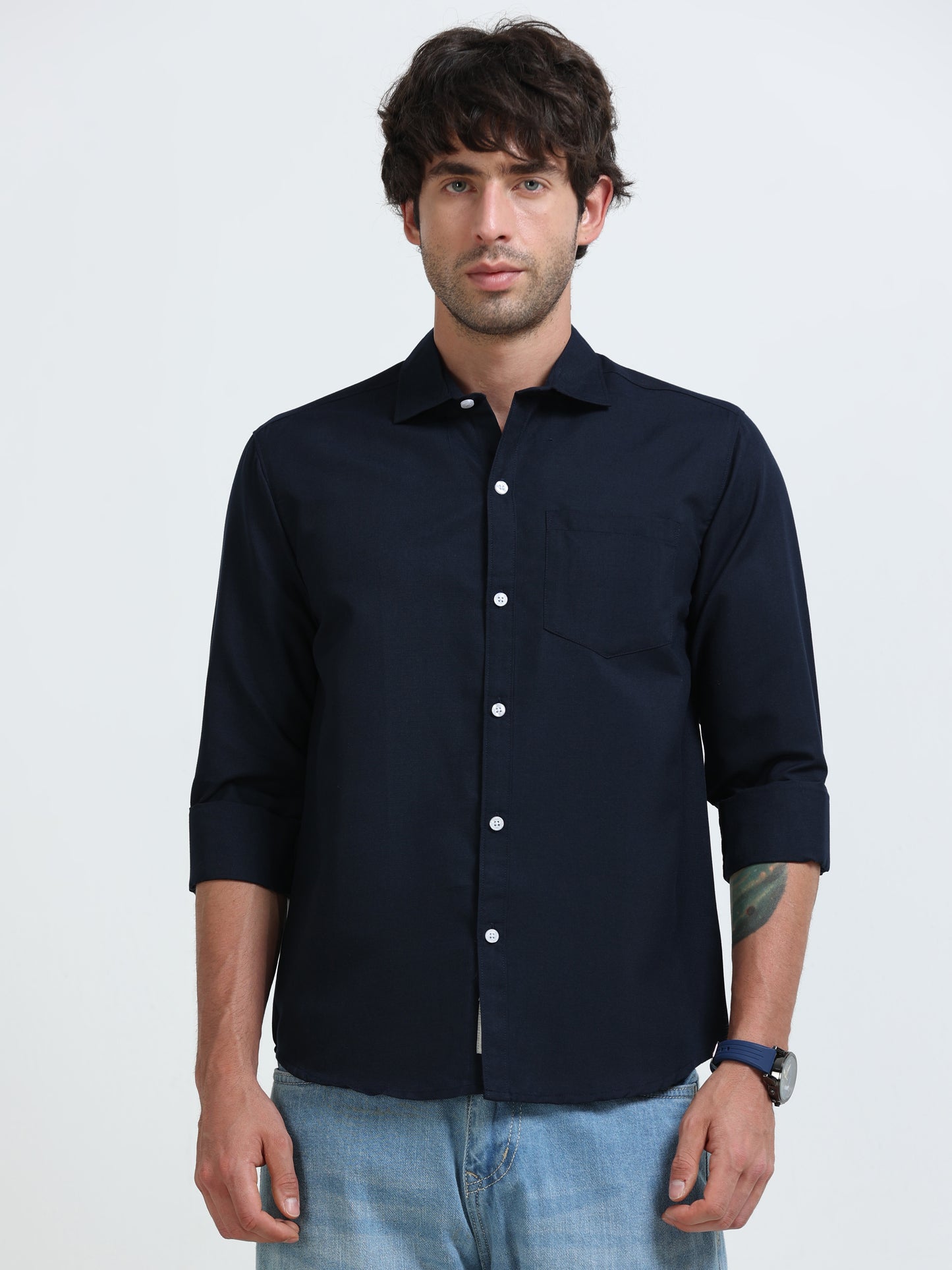 Men’s Premium Navy Blue Casual Shirt – Modern Fit Lightweight Smart Casual Shirt