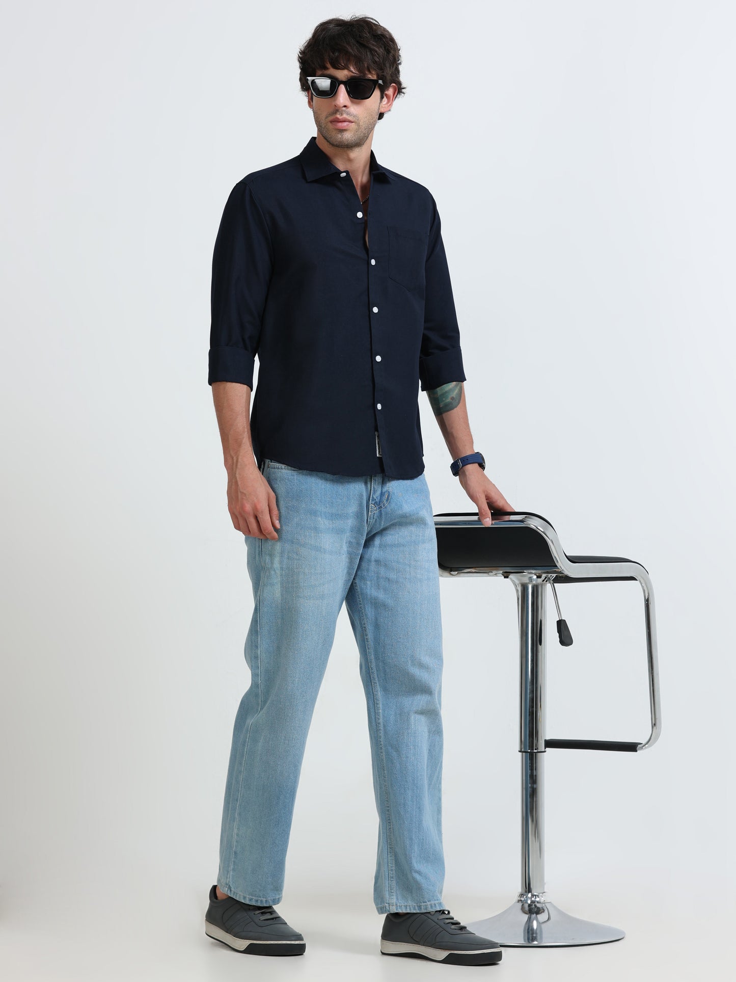 Men’s Premium Navy Blue Casual Shirt – Modern Fit Lightweight Smart Casual Shirt