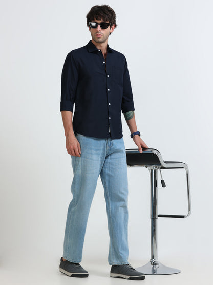Men’s Premium Navy Blue Casual Shirt – Modern Fit Lightweight Smart Casual Shirt