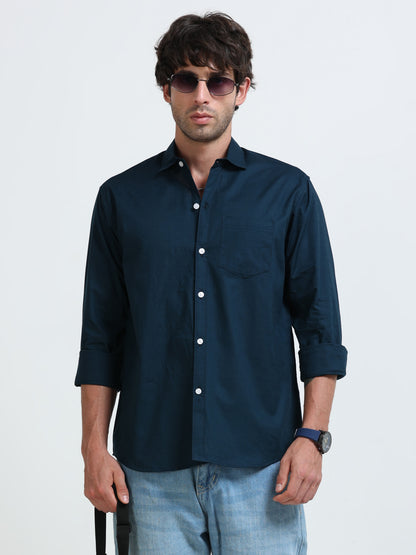 Men’s Classic Peacock Blue Linen Regular Collar Shirt – Lightweight Premium Summer Casual & Smart Style