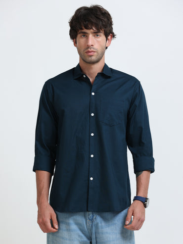 Men’s Classic Peacock Blue Linen Regular Collar Shirt – Lightweight Premium Summer Casual & Smart Style