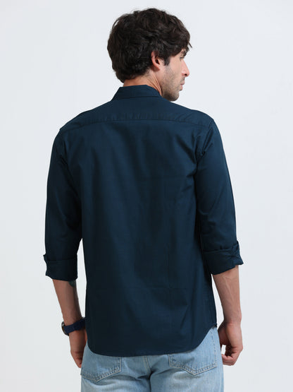 Men’s Classic Peacock Blue Linen Regular Collar Shirt – Lightweight Premium Summer Casual & Smart Style