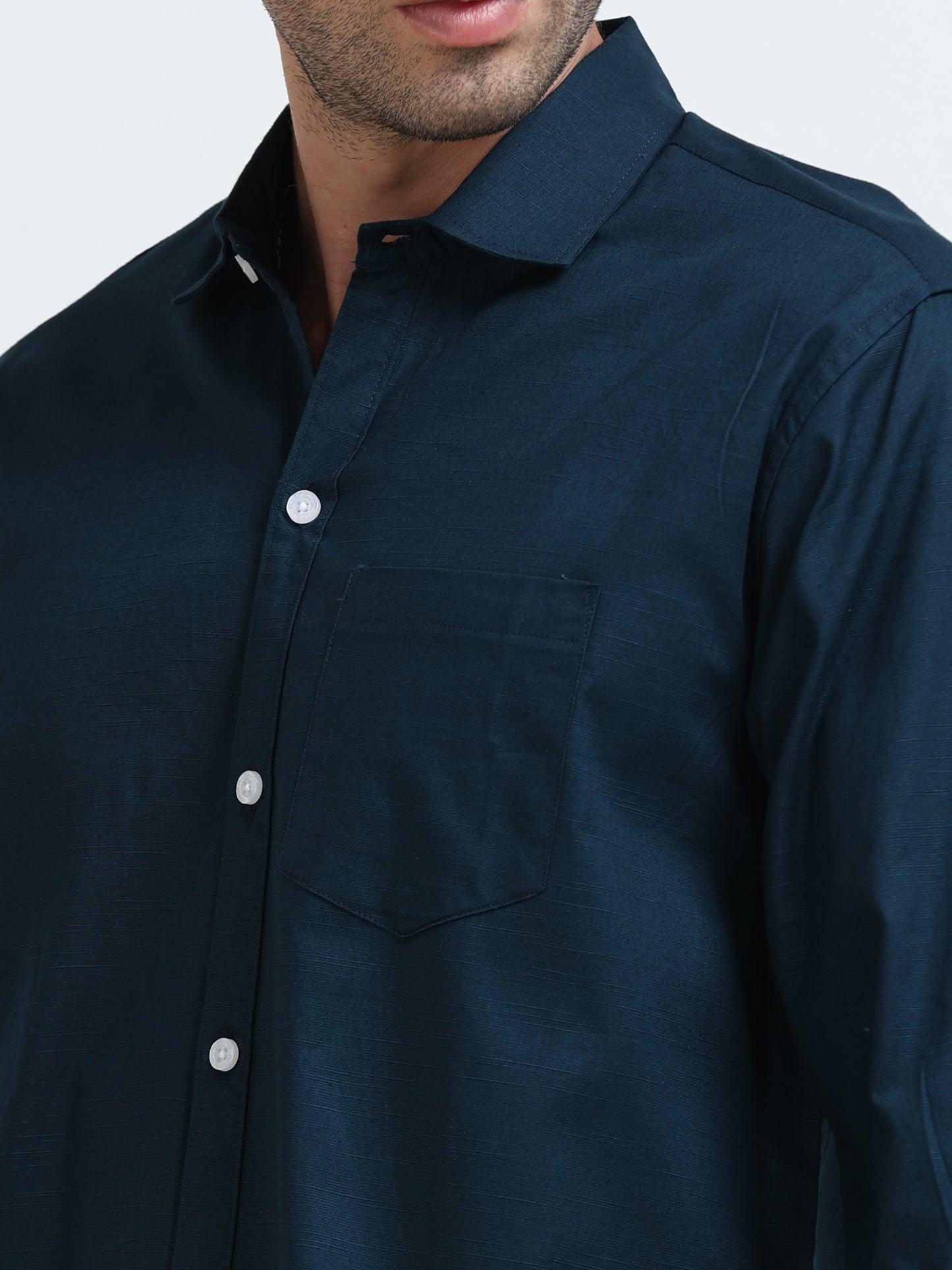 Men’s Classic Peacock Blue Linen Regular Collar Shirt – Lightweight Premium Summer Casual & Smart Style