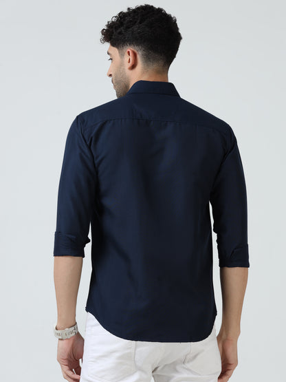Cotton Spread Collar Shirt - Navy Blue