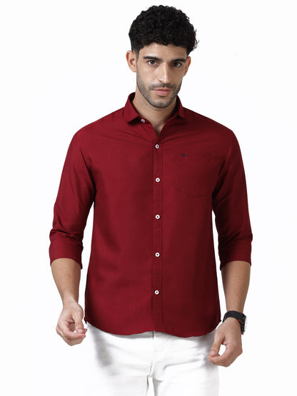 Cotton Spread Collar Shirt - Red