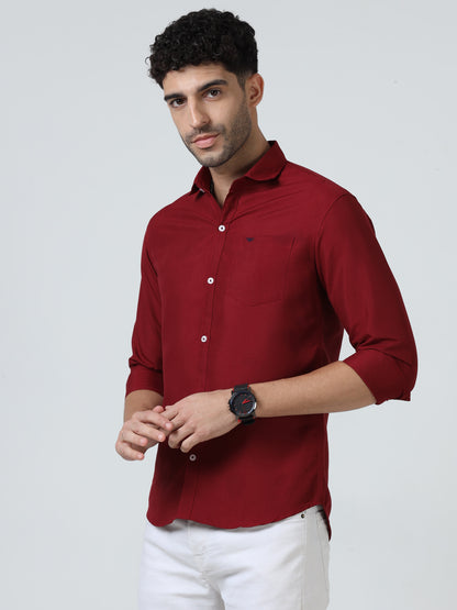 Cotton Spread Collar Shirt - Red