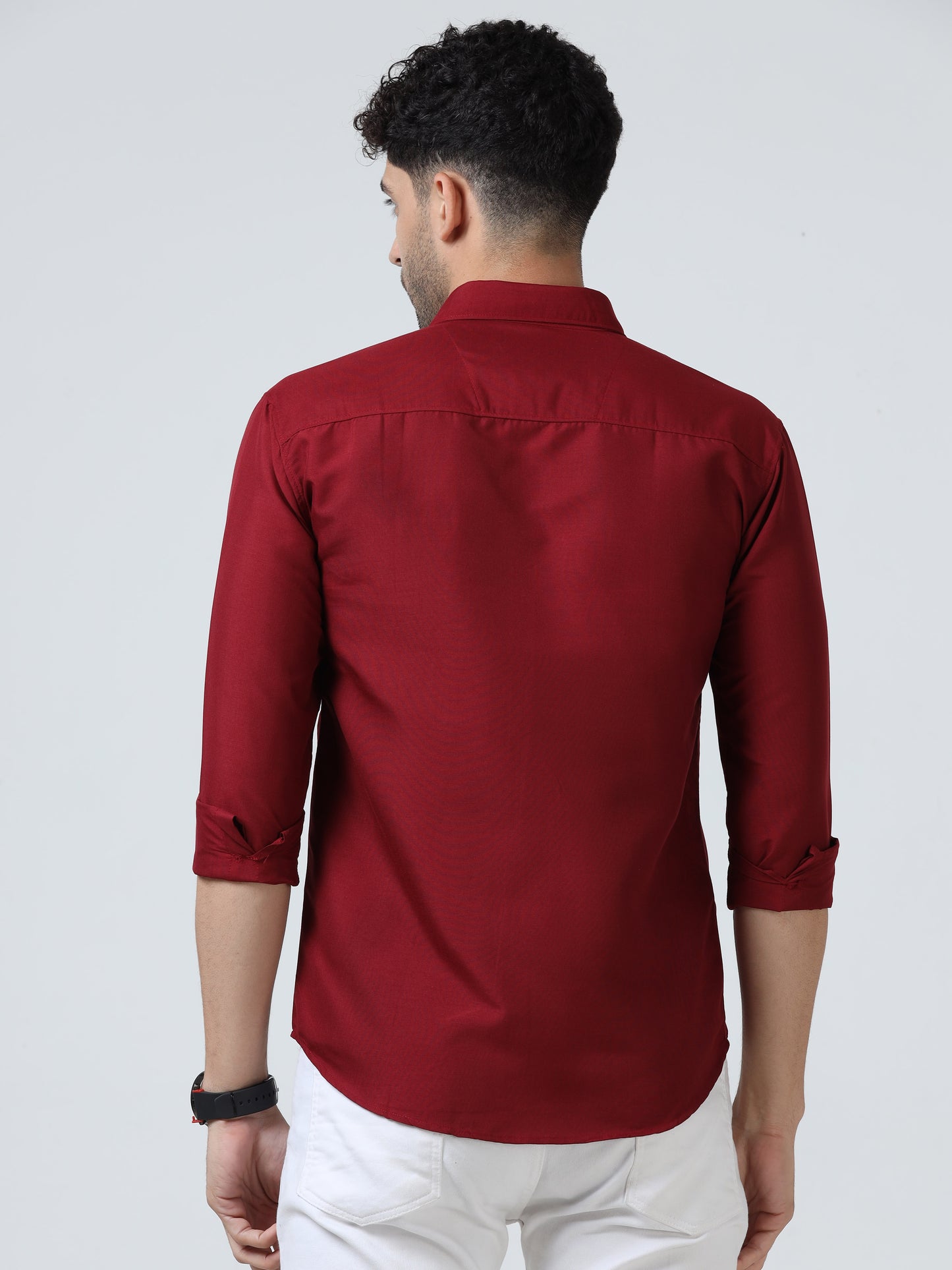 Cotton Spread Collar Shirt - Red