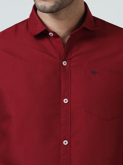 Cotton Spread Collar Shirt - Red