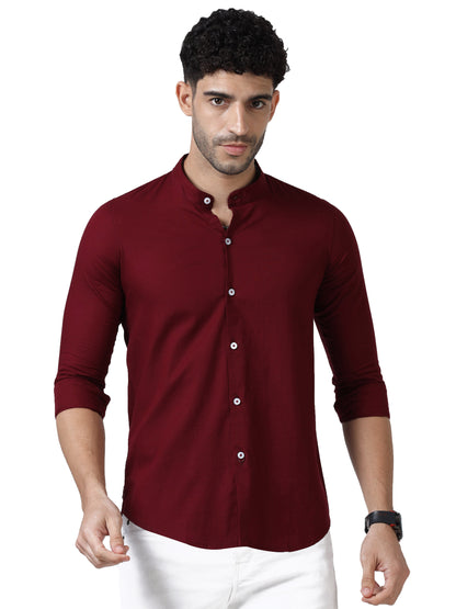 Cotton Chinese Collar Shirt - Red