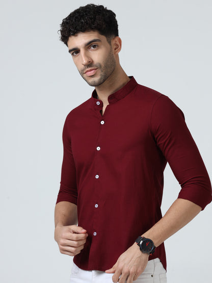 Cotton Chinese Collar Shirt - Red