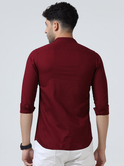 Cotton Chinese Collar Shirt - Red