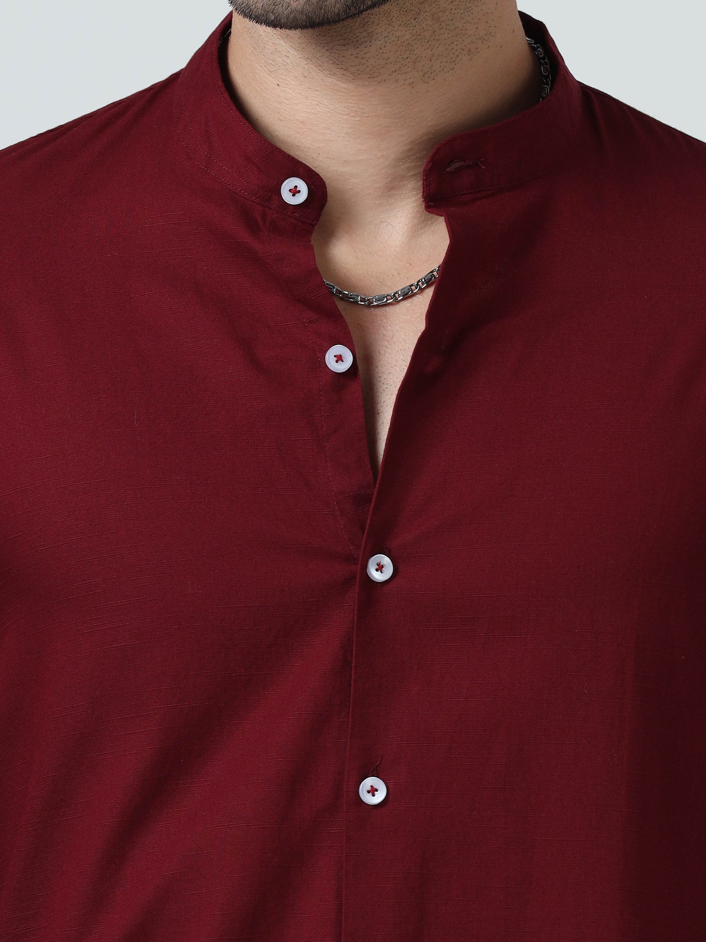 Cotton Chinese Collar Shirt - Red