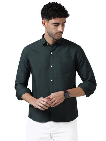 Cotton Spread Collar Shirt - Dark Green