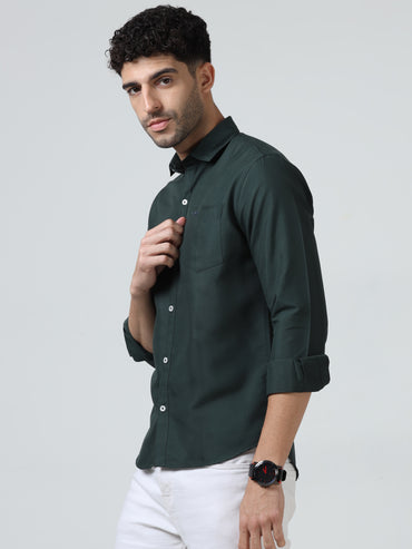 Cotton Spread Collar Shirt - Dark Green