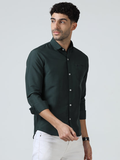 Cotton Spread Collar Shirt - Dark Green