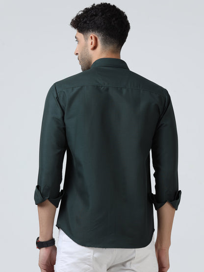 Cotton Spread Collar Shirt - Dark Green