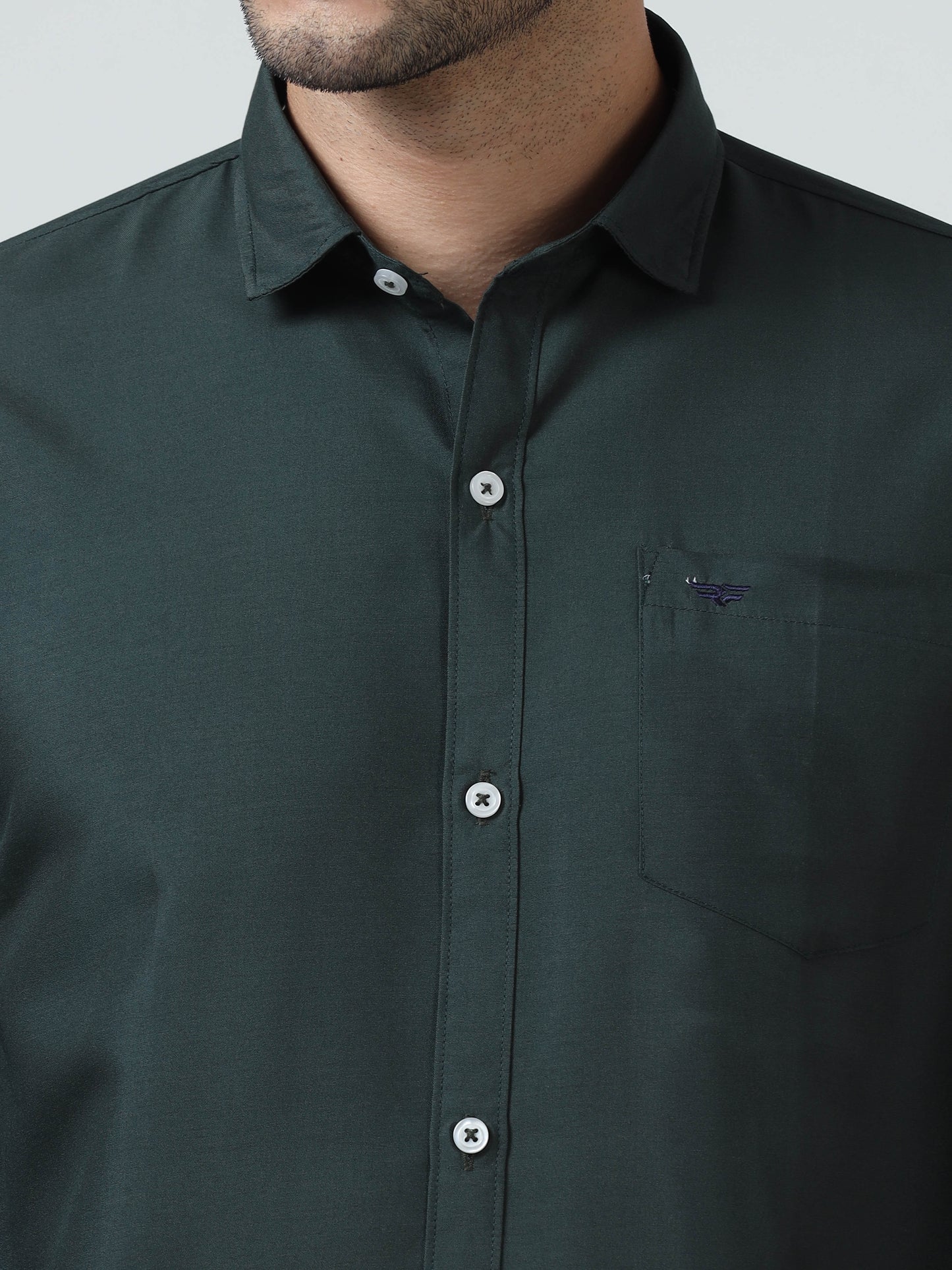 Cotton Spread Collar Shirt - Dark Green