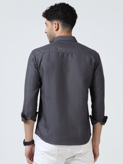 Cotton Spread Collar Shirt - Grey
