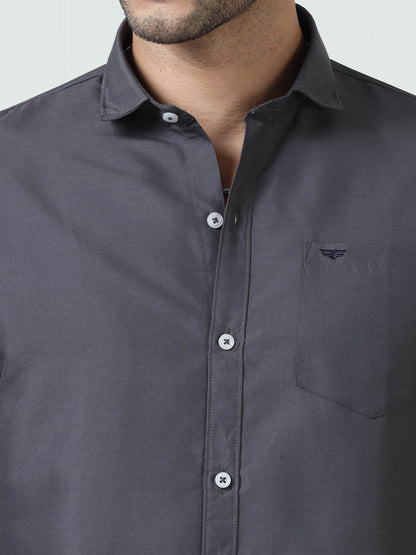 Cotton Spread Collar Shirt - Grey