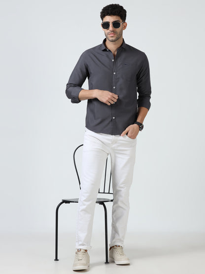 Cotton Spread Collar Shirt - Grey