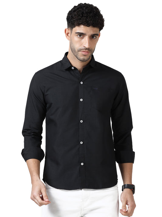 Cotton Spread Collar Shirt - Black