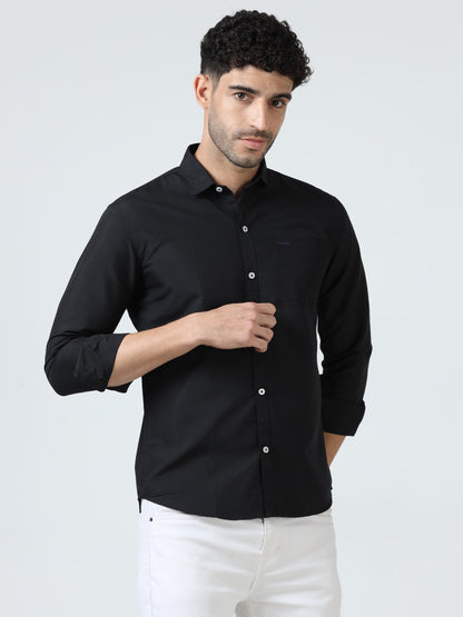 Cotton Spread Collar Shirt - Black
