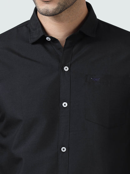 Cotton Spread Collar Shirt - Black