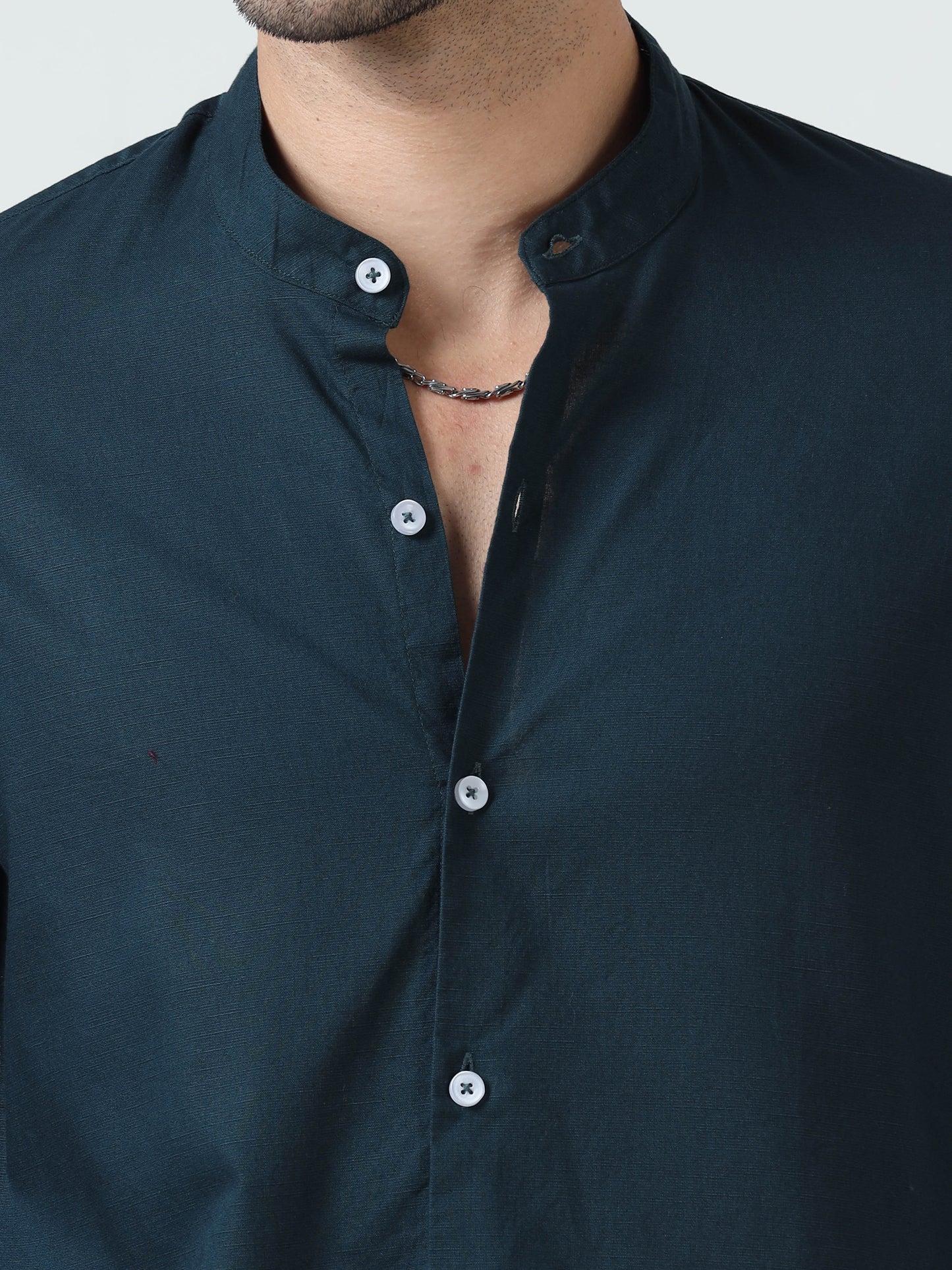 Cotton Chinese Collar Shirt - Blue