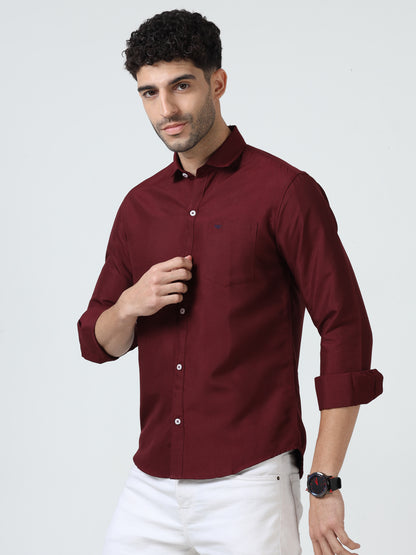 Cotton Spread Collar Shirt - Maroon