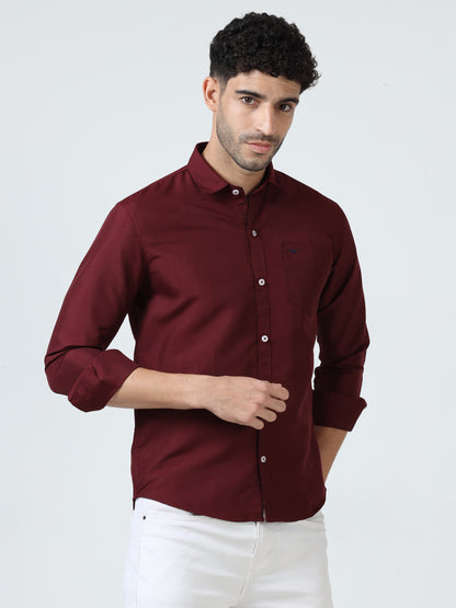 Cotton Spread Collar Shirt - Maroon