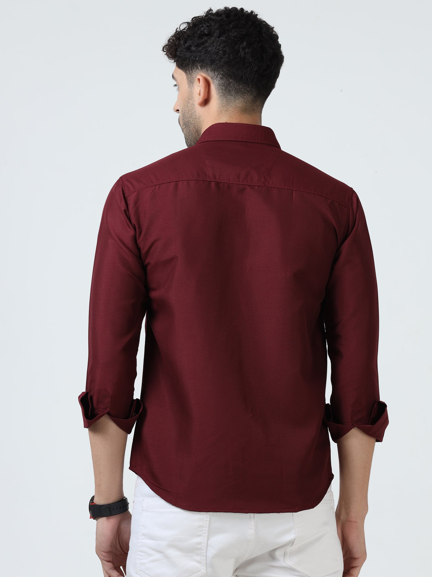 Cotton Spread Collar Shirt - Maroon