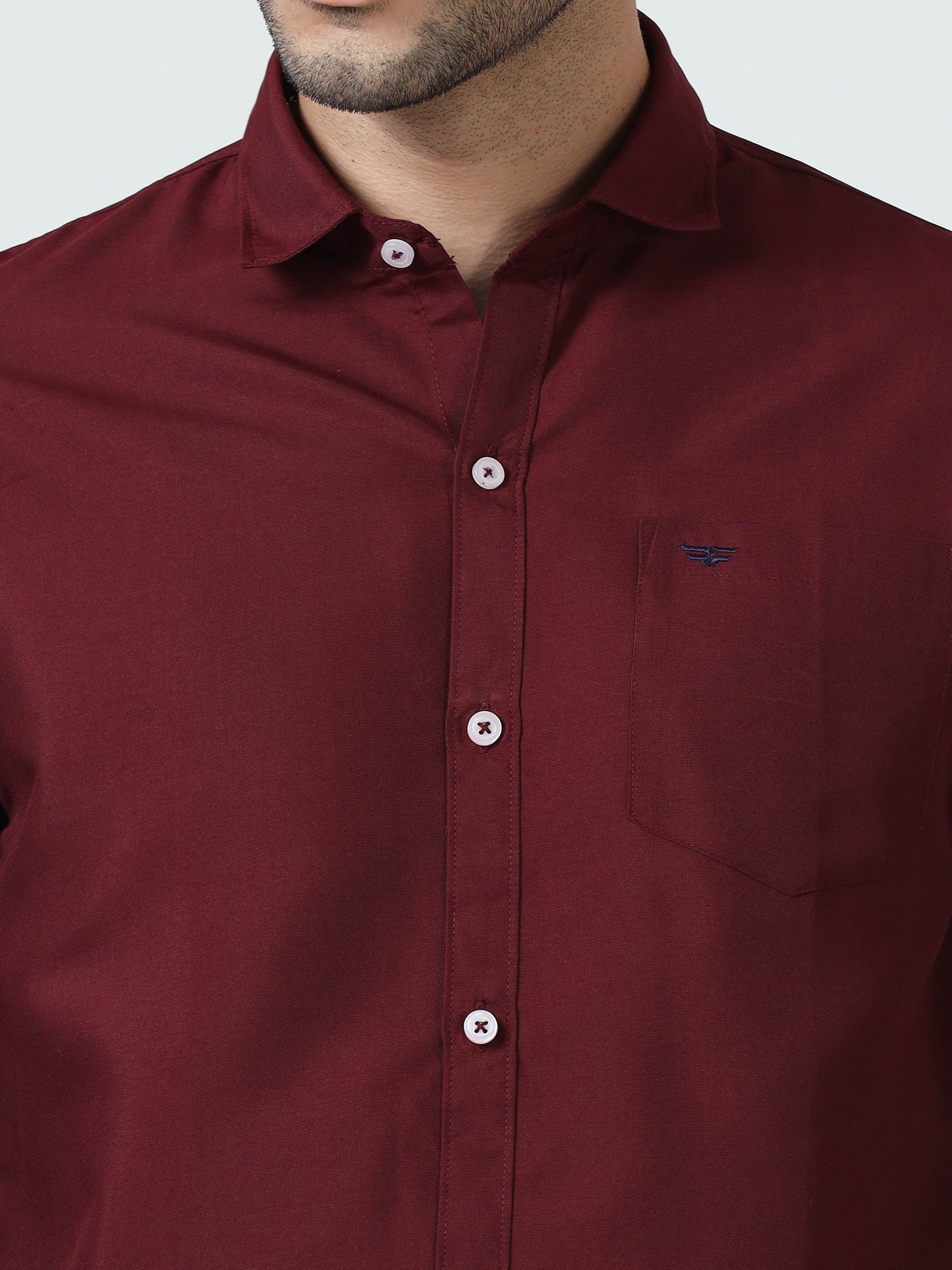 Cotton Spread Collar Shirt - Maroon