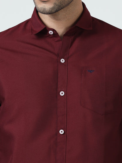 Cotton Spread Collar Shirt - Maroon