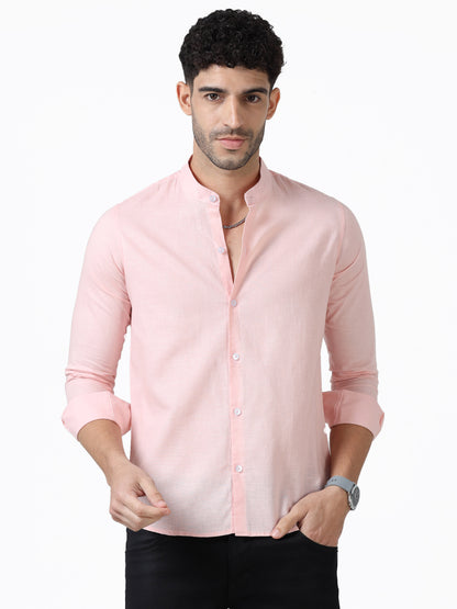 Cotton Chinese Collar Shirt - Pink