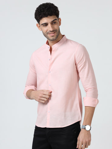 Cotton Chinese Collar Shirt - Pink