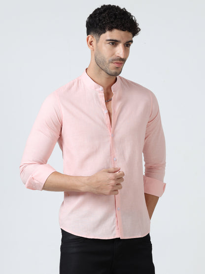 Cotton Chinese Collar Shirt - Pink