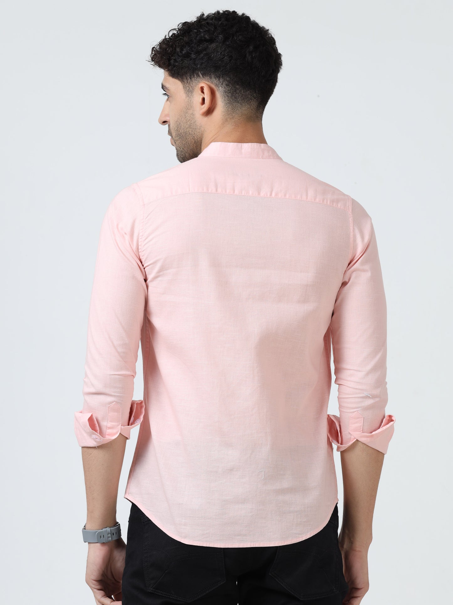 Cotton Chinese Collar Shirt - Pink