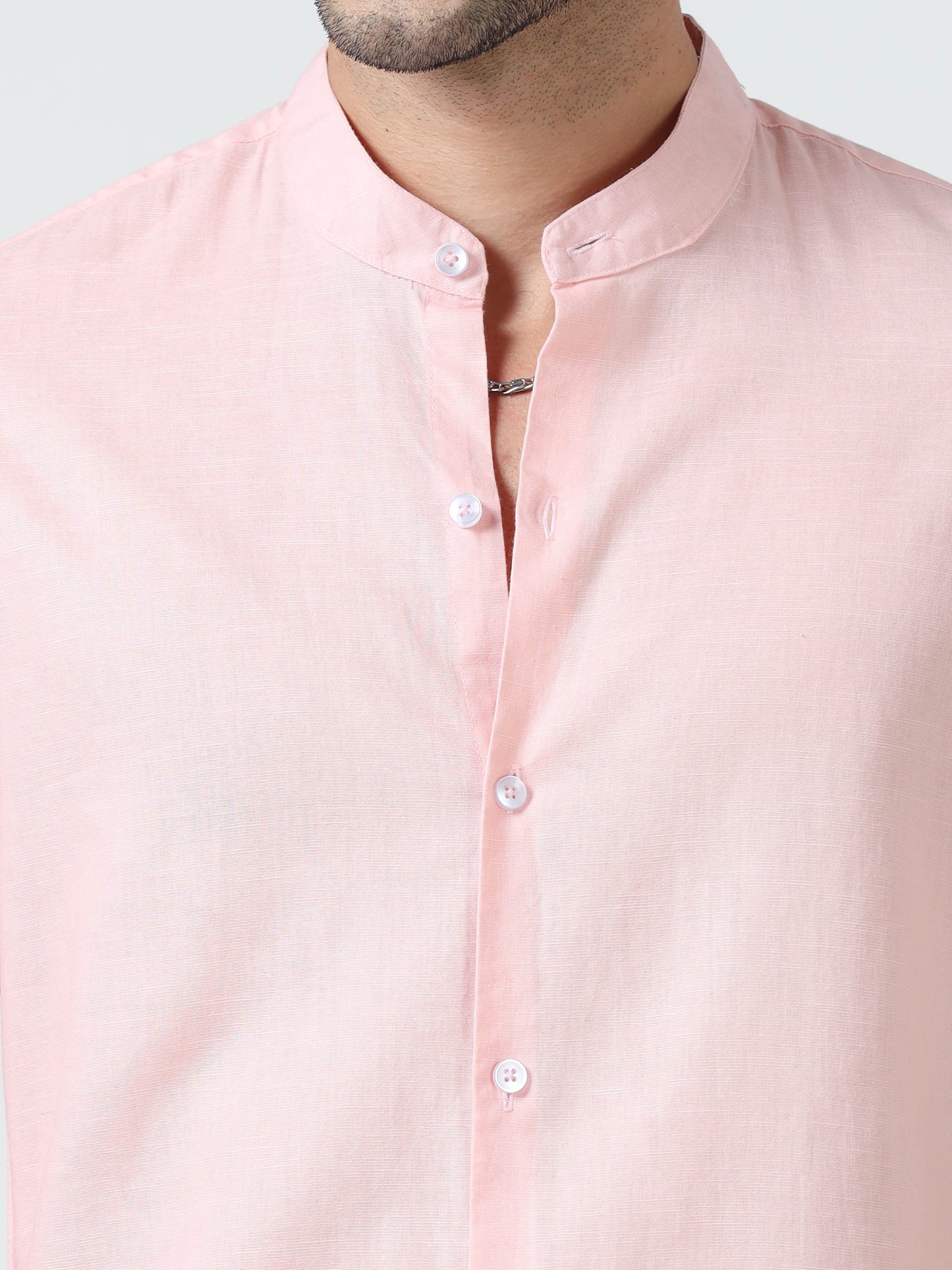 Cotton Chinese Collar Shirt - Pink