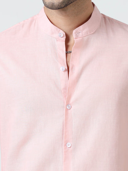Cotton Chinese Collar Shirt - Pink