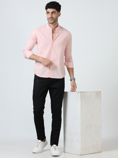 Cotton Chinese Collar Shirt - Pink