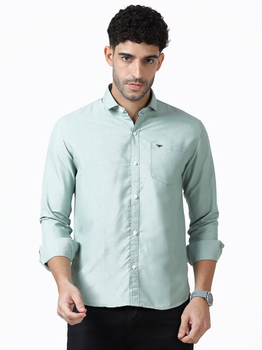 Cotton Spread Collar Shirt - Light Green