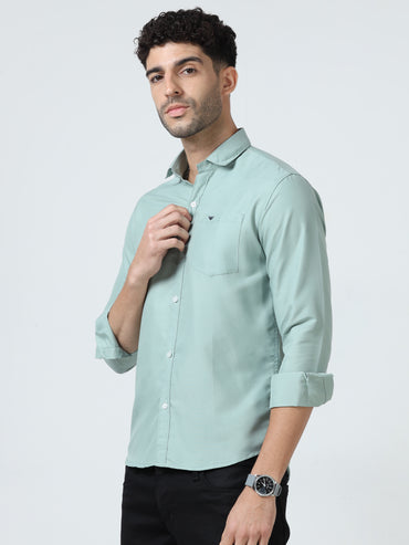 Cotton Spread Collar Shirt - Light Green