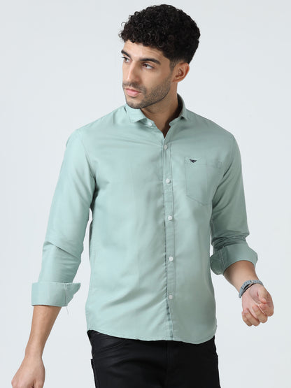 Cotton Spread Collar Shirt - Light Green