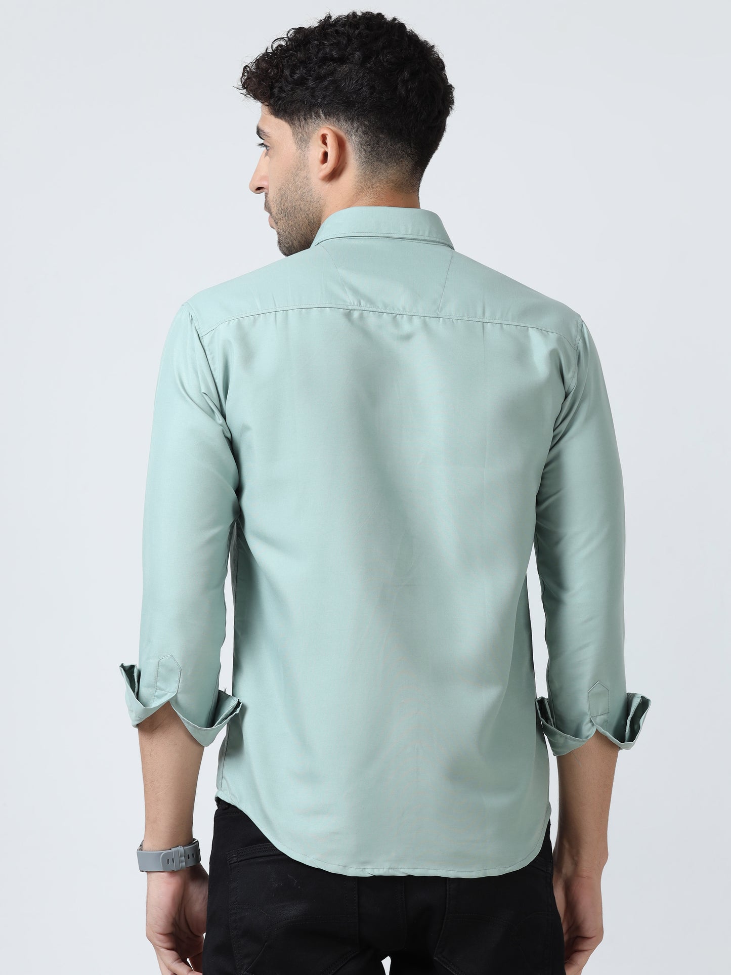 Cotton Spread Collar Shirt - Light Green